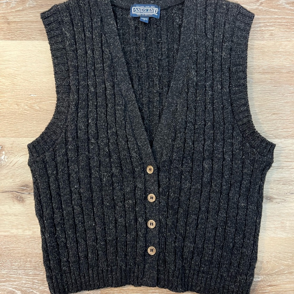 Lands End Black/Gray vest button down - size s